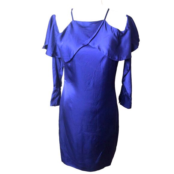 ST Studio Woman's Blue Mini Open Shoulder Ruffle Dress Size 34 (S) - Picture 1 of 14